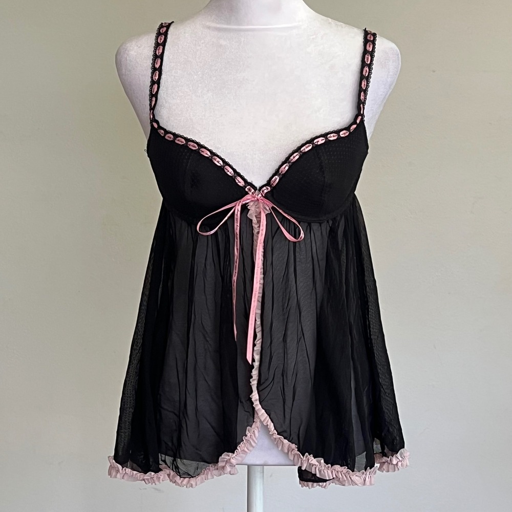 Victorias Secret Sexy Little Things Babydoll Chemise Black Lace Mesh lingerie